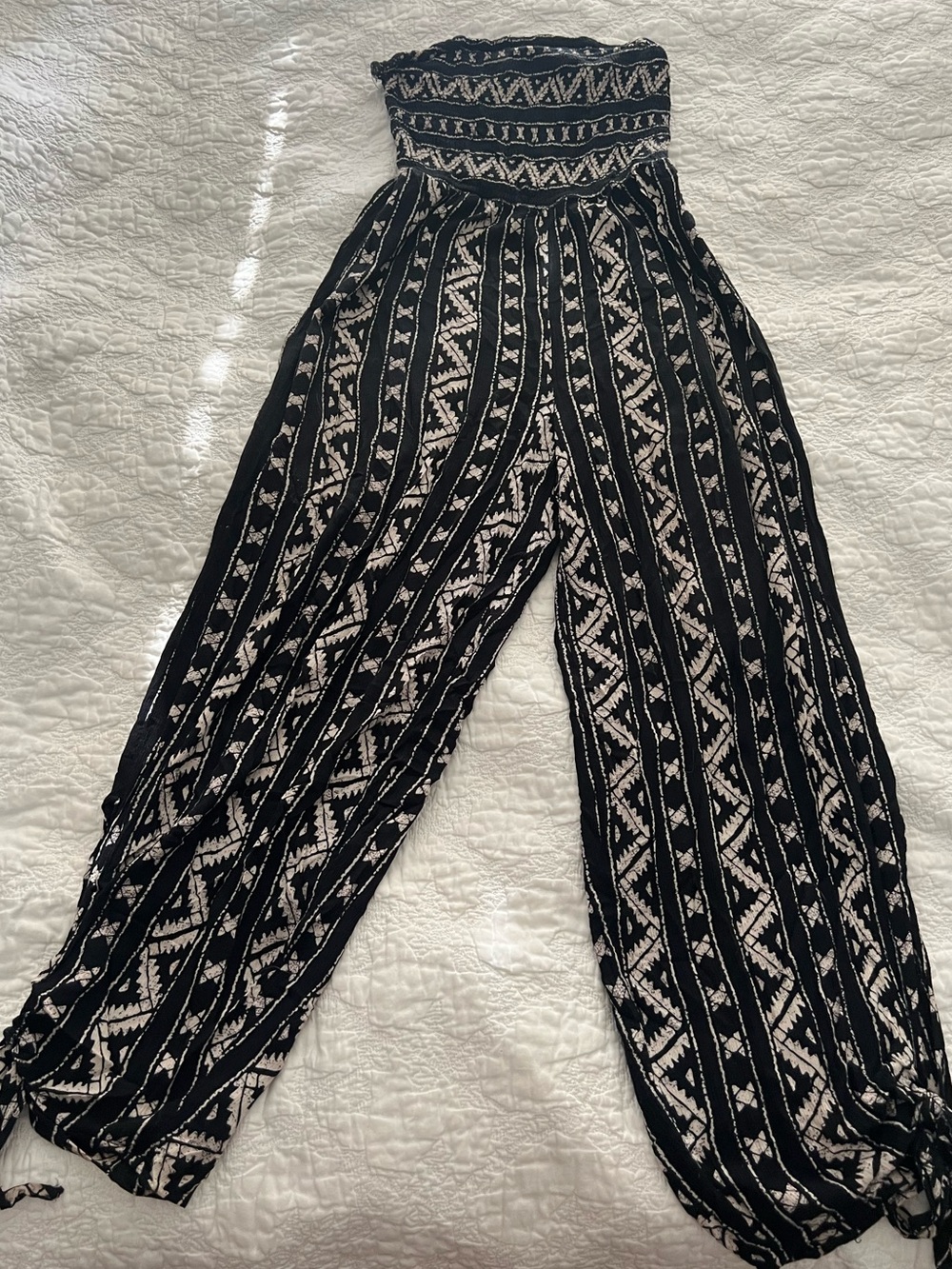 Urban Outfitters Black & Cream Strapless Wide Leg Jumpsuit